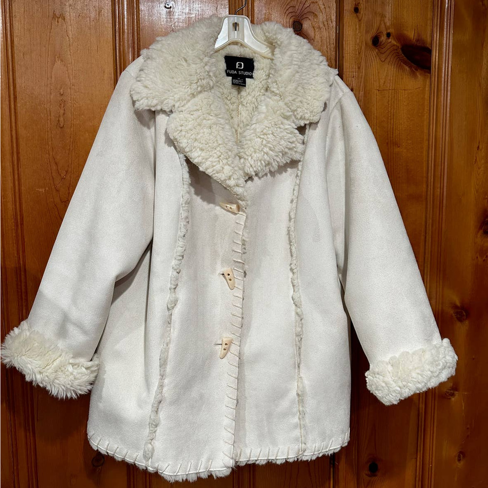 Fuda White Faux Shearling Coat - Sz - 1X